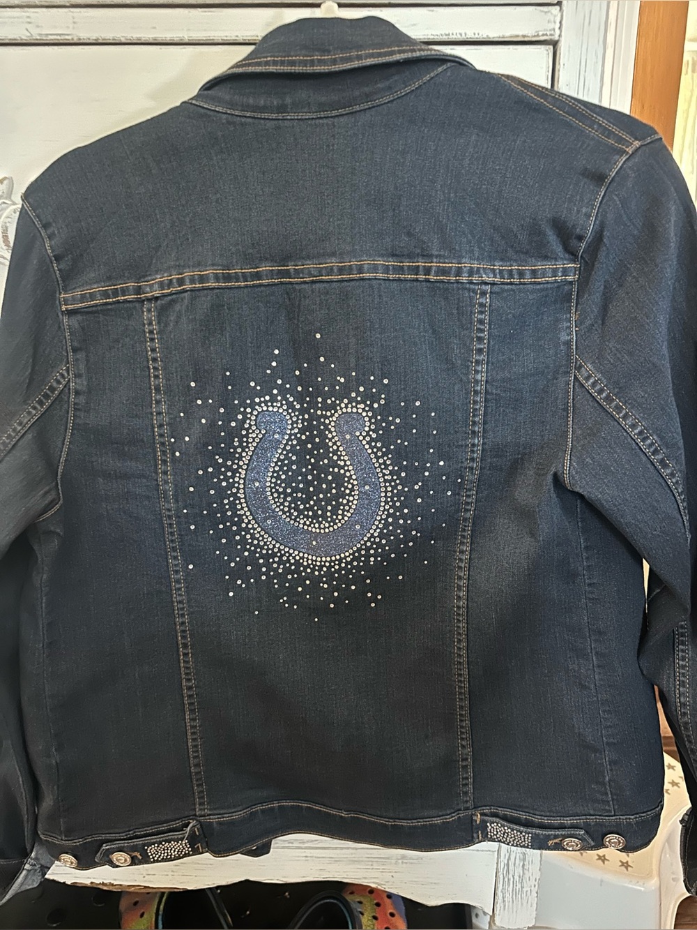 NFL Indianapolis Colts Rhinestone Denim Jacket Women’s Medium Blue Jean Jacket - Picture 4 of 5